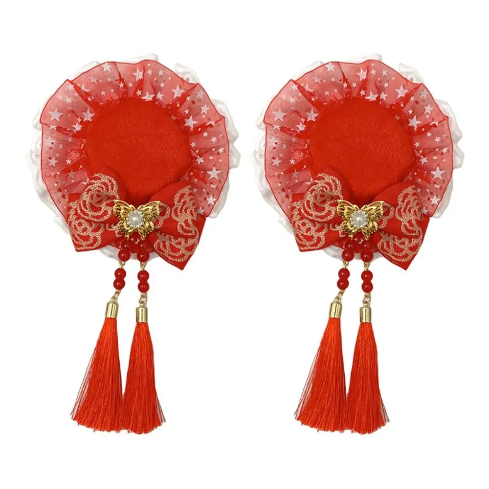 

Детская красная заколка для волос с китайским узлом тканевая шпилька для волос с изображением дракона для китайского Нового года аксессуары для волос с кисточками для девочек