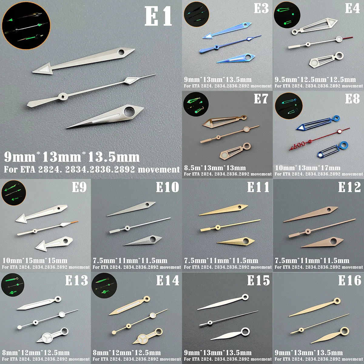 Watch accessories watch pointer ETA 2824 hands pointer pointer green super luminous, for ETA 2824 2836 2892 movement A1~A80
Watch accessories watch pointer ETA 2824 hands pointer pointer green super luminous, for ETA 2824 2836 2892 movement A1~A80