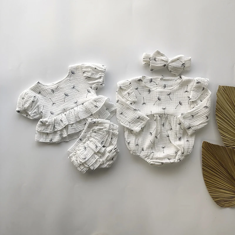 Organic Cotton Baby Rompers With Headband And Dress Top 2pcs Clothes Set Printed Dandelion Baby Summer Clothes Sets For Girls
Organic Cotton Baby Rompers With Headband And Dress Top 2pcs Clothes Set Printed Dandelion Baby Summer Clothes Sets For Girls