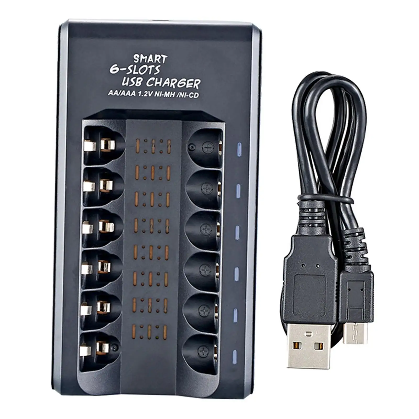 Universal AA/AAA Battery Charger with USB Cable Over-Charge Protection DC 5V 2A 6 Slots Smart Batteries Charging for Ni-MH Ni-CD
Universal AA/AAA Battery Charger with USB Cable Over-Charge Protection DC 5V 2A 6 Slots Smart Batteries Charging for Ni-MH Ni-CD