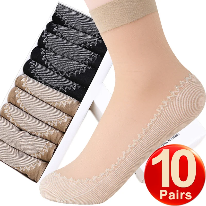 

10 шт. = 20 шт. летние женские бархатные шелковые носки с низом Нескользящие Короткие Прозрачные ультратонкие дышащие кружевные женские носки до щиколотки