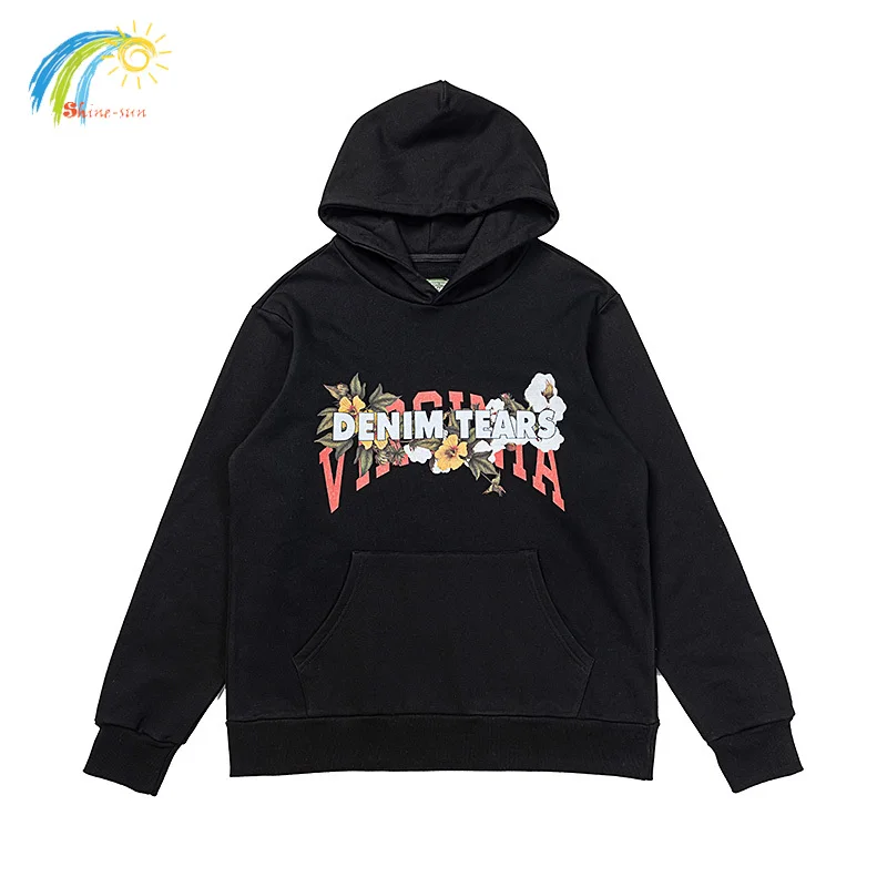 

23FW Cotton Classic Logo Kapok Print DENIM TEARS Hoodie Hooded Men Women Loose Gray Black Pullovers Casual Sweatshirts With Tag