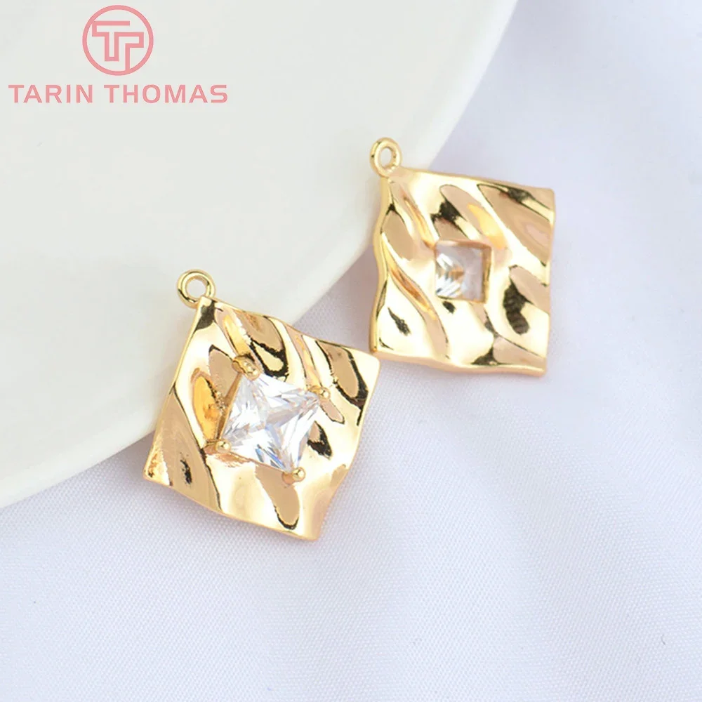

(4895) 4PCS 19.5x19MM 24K Gold Color Brass with Zircon Rhombus Shape Charms Pendants High Quality DIY Jewelry Making Findings