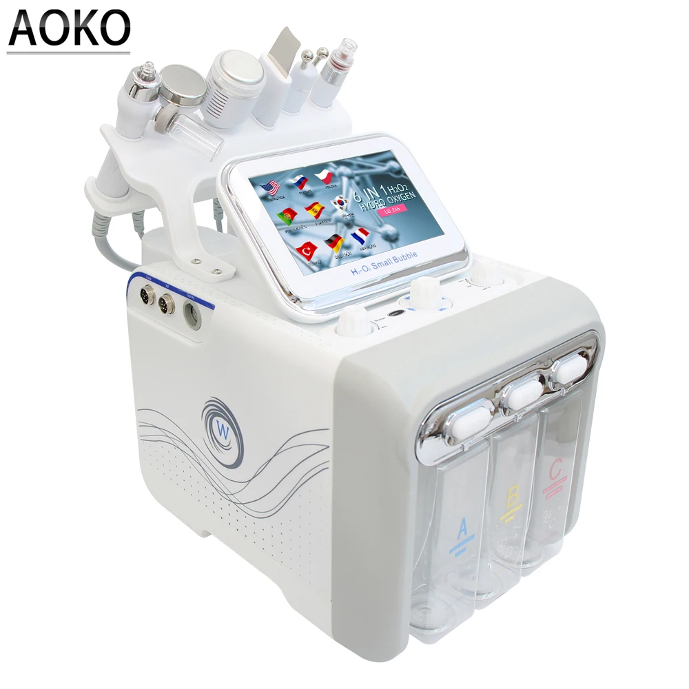 

AOKO Upgrade 6 in 1 Hydrogen Oxygen Small Bubble RF Beauty Instrument Face Lifting Dermabrasion Device Skin Scrubber Facial Spa