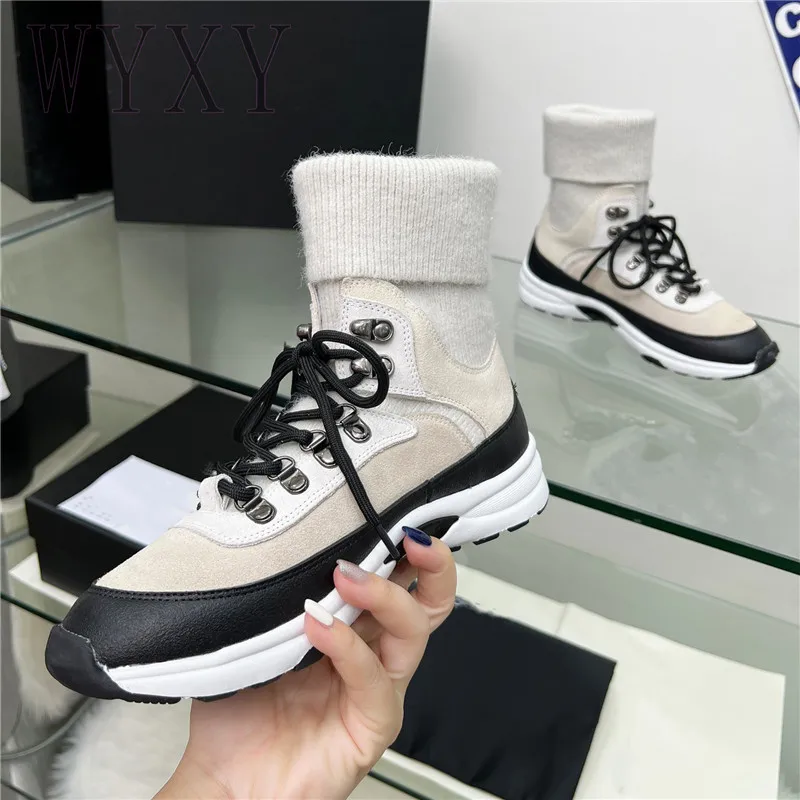 Winter New Round Toe Casual Knitted Elastic Fabric Short Boots For Women's Warm Shoes Thick Sole Lace-up Sock Boots Women 2023
Winter New Round Toe Casual Knitted Elastic Fabric Short Boots For Women's Warm Shoes Thick Sole Lace-up Sock Boots Women 2023