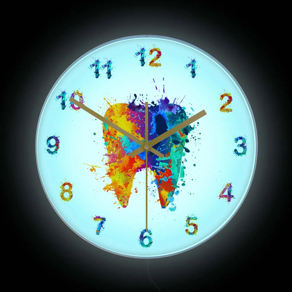 Watercolour Tooth Painting LED Wall Clock Hospital Decor For Medical Clinic Dental Printing Neon Light Sign Watch Dentist Gift
Watercolour Tooth Painting LED Wall Clock Hospital Decor For Medical Clinic Dental Printing Neon Light Sign Watch Dentist Gift