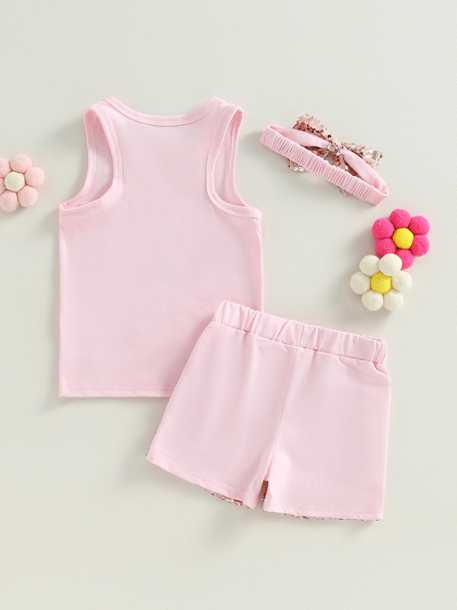 

Sparkling Pink Princess Summer Set Sequin Tank Top Shorts and Headband - Perfect Birthday Gift for Girls