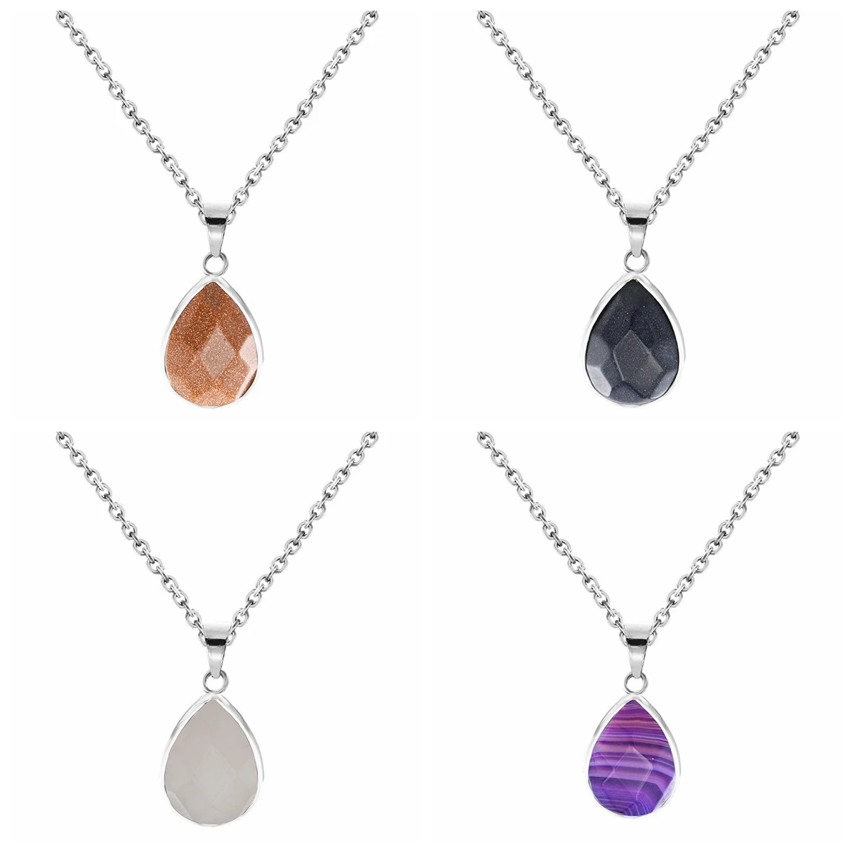 

Women Teardrop Gemstone Pendant Necklace Healing Chakra Crystal Energy Balancing Faceted Waterdrop Stone Choker Jewelry