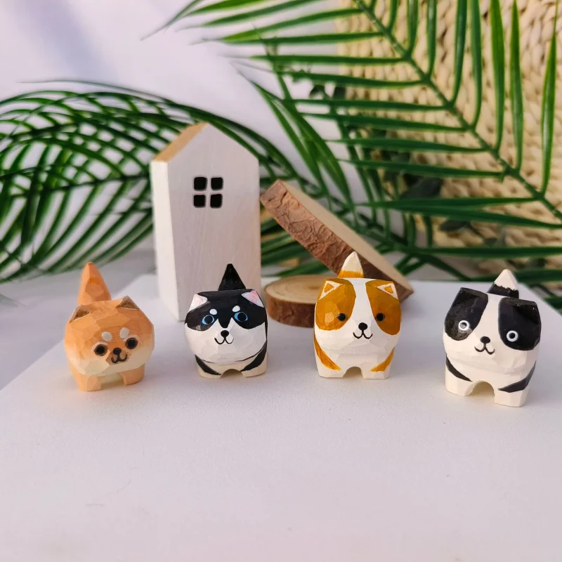 

1Pcs Cute Mini Wooden Dog Solid Wood Hand Carved Dog Figurines Miniature Puppy Crafts Ornaments Tabel Decorate Kids Gifts