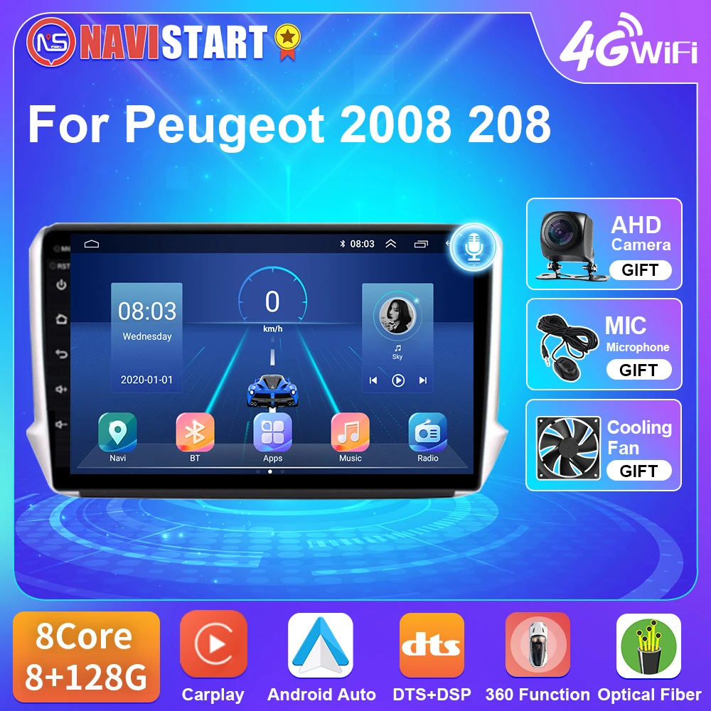 

NAVISTART T5 Car Radio For Peugeot 2008 208 2012-2018 Android 10 GPS Navigation 4G WIFI Carplay Auto DSP BT Player No DVD 2 Din