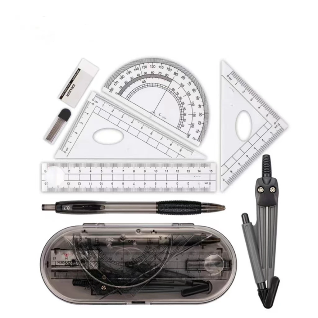 Math Geometry Kit Set 8PCS Student Supplies with Shatterproof Storage Box for Engineering Drawing Compass Protractor Ruler
Math Geometry Kit Set 8PCS Student Supplies with Shatterproof Storage Box for Engineering Drawing Compass Protractor Ruler