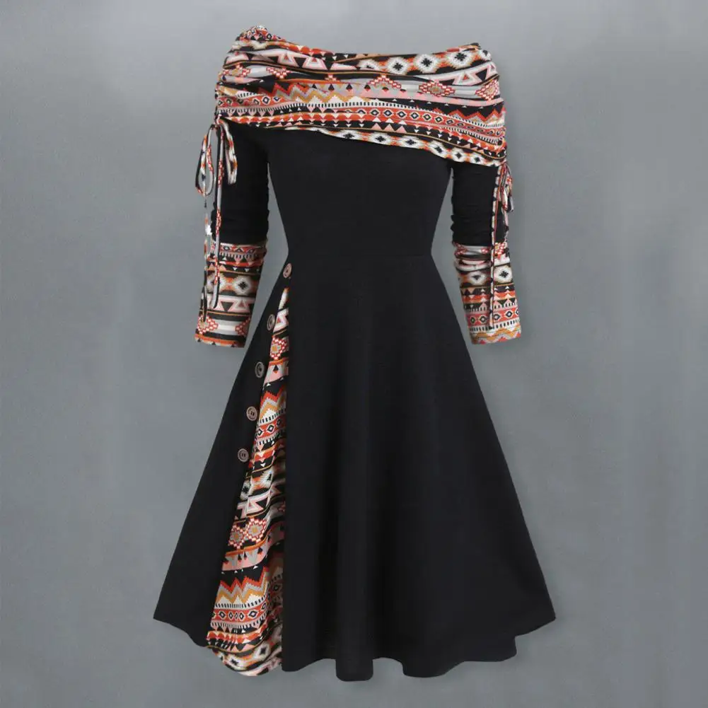 Women Autumn Winter A-Line Midi Dress Off Shoulder Long Sleeve Plaid Stitching Print Buttons Decor Christmas Party Dress
Women Autumn Winter A-Line Midi Dress Off Shoulder Long Sleeve Plaid Stitching Print Buttons Decor Christmas Party Dress