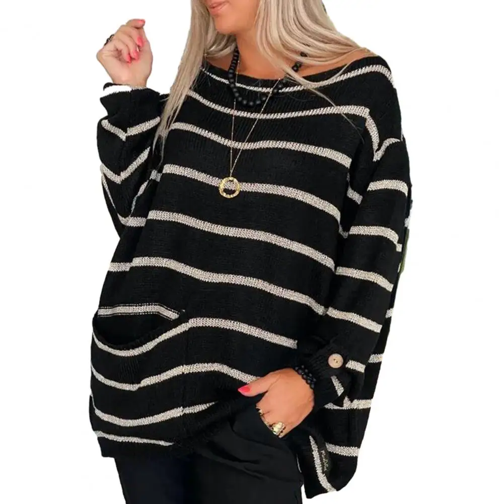 Autumn Oversized Sweater Women Elegant O-Neck Long Sleeve Striped Splicing Color Pocket Loose Pullover Elegant Knitting Jumper
Autumn Oversized Sweater Women Elegant O-Neck Long Sleeve Striped Splicing Color Pocket Loose Pullover Elegant Knitting Jumper