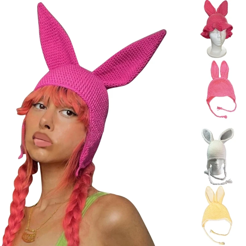 

Handwoven Anime Ear Beanie Hat Adult Headgear Y2K Cool Girls Cap Headdress