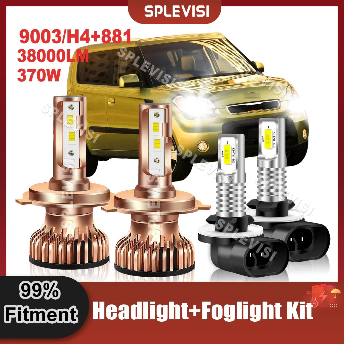 

All-In-One 9003/H4 LED Headlamp High Low Beam 881 Foglamp HID White Compatible For Kia Soul 2010-2011 Car Light Combo Kit