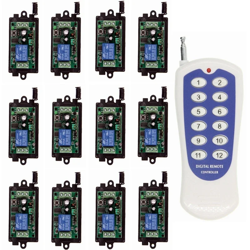 Lntelligent Wireless Remote Control Light Switch DC9V 12V 24V 1 Control 12 Group 1CH RF Switch for Electric Control Lock Horn
Lntelligent Wireless Remote Control Light Switch DC9V 12V 24V 1 Control 12 Group 1CH RF Switch for Electric Control Lock Horn