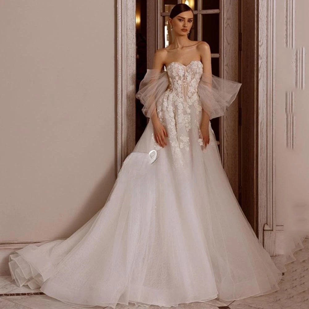Modern Sweetheart Wedding Dress Off Shoulder A-Line Lace Appliques Boho Bride Gown Backless Customize To Meaures Elegant
Modern Sweetheart Wedding Dress Off Shoulder A-Line Lace Appliques Boho Bride Gown Backless Customize To Meaures Elegant