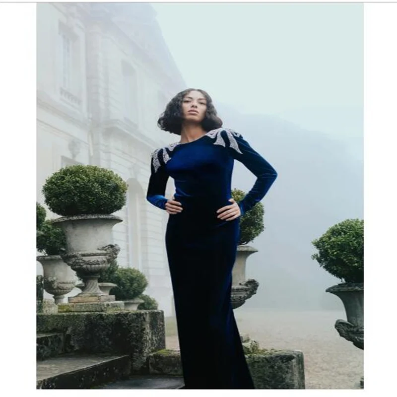 MULONG Navy Blue Velvet Mermaid Prom Dresses 2023 Girls Beaded Crystal Velour Long Full Sleeves Elegant Party Gowns Robe De Bal
MULONG Navy Blue Velvet Mermaid Prom Dresses 2023 Girls Beaded Crystal Velour Long Full Sleeves Elegant Party Gowns Robe De Bal