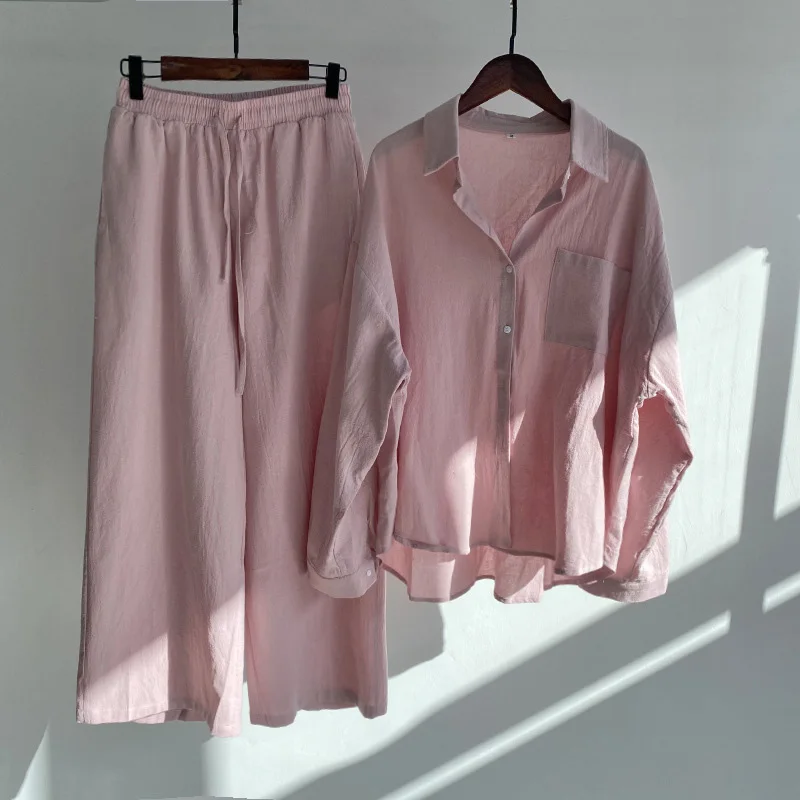 Women's 2-piece Retro Cotton Linen Solid Color Shirt + High Waist Slacks Suit Spring Summer Blouse Wide Leg Trousers Female Suit
Women's 2-piece Retro Cotton Linen Solid Color Shirt + High Waist Slacks Suit Spring Summer Blouse Wide Leg Trousers Female Suit