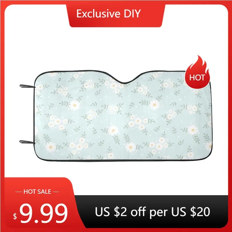 Daisy Flowers Sun Windshield, Floral Pastel Blue Car Accessories Auto Shade Protector Window Visor Screen Cover Decor 55" x 29.5
Daisy Flowers Sun Windshield, Floral Pastel Blue Car Accessories Auto Shade Protector Window Visor Screen Cover Decor 55" x 29.5