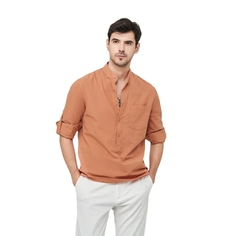 Men's Cotton and Linen Henley Long Sleeve Business Casual Beach Wear Solid Color Stand Collar Loose Polo Shirt Men's Top Shirt
Men's Cotton and Linen Henley Long Sleeve Business Casual Beach Wear Solid Color Stand Collar Loose Polo Shirt Men's Top Shirt