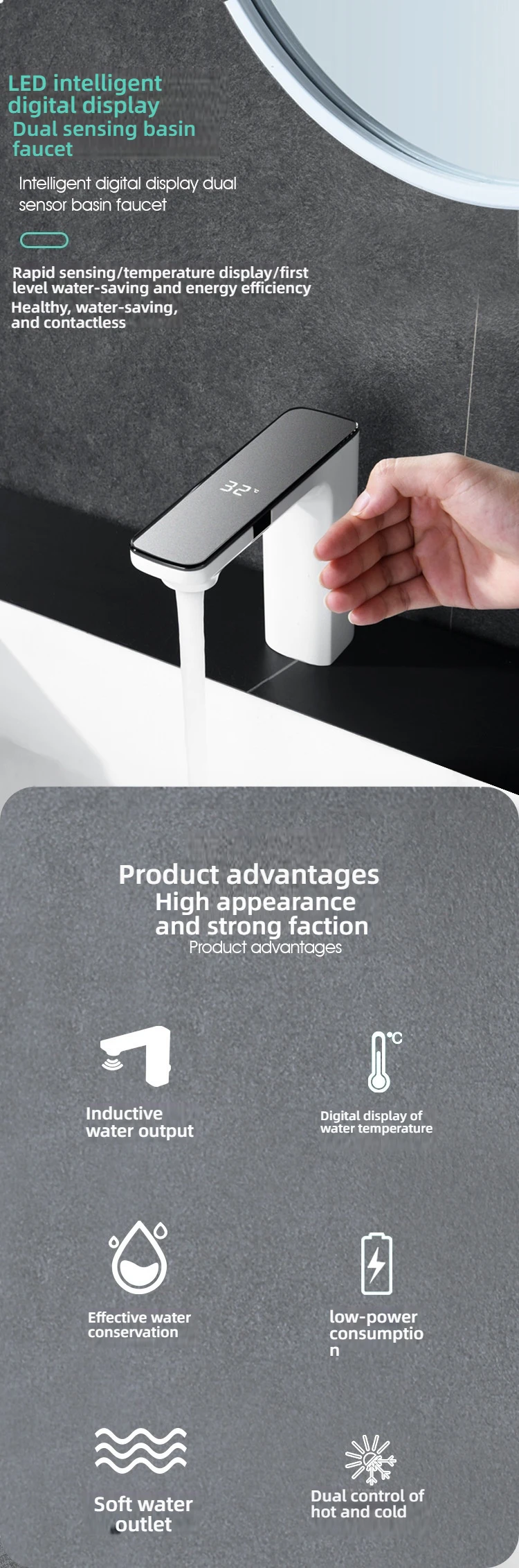 Smart Temperature Display Basin Faucet With Sensing Function LCD Digital Screen Sink Tap Cold And Hot Mixer Bathroom Tap Smart Temperature Display Basin Faucet With Sensing Function LCD Digital Screen Sink Tap Cold And Hot Mixer Bathroom Tap