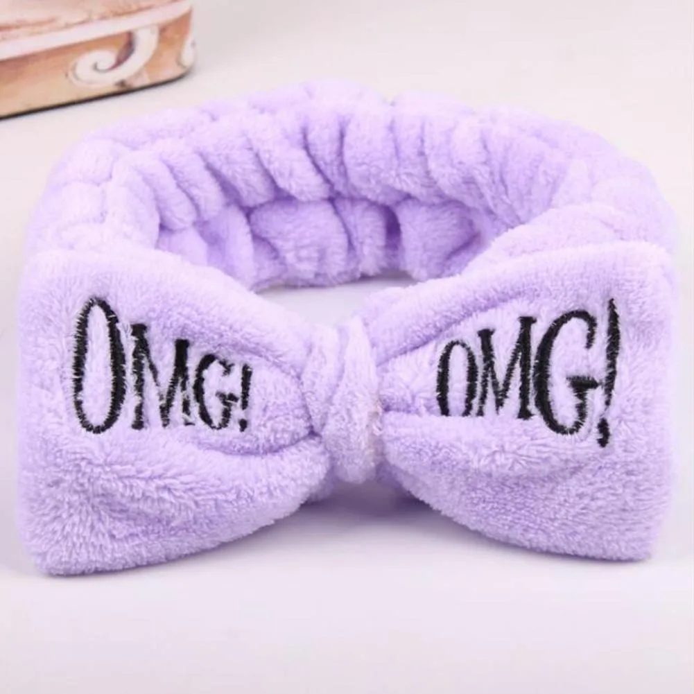 

OMG Letter Bow Headbands Girls Women Wide Elastic Coral Fleece Hair Bands Makeup Wash Face Assistant Soft Turbans Headwear