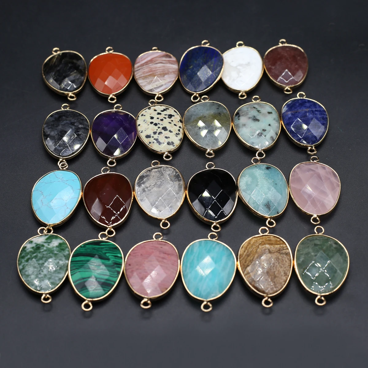 

5PCS Natural Semiprecious Stone Random Color Water Droplet Gold Edge Connector Pendant Jewelry Making DIY Necklace Earrings