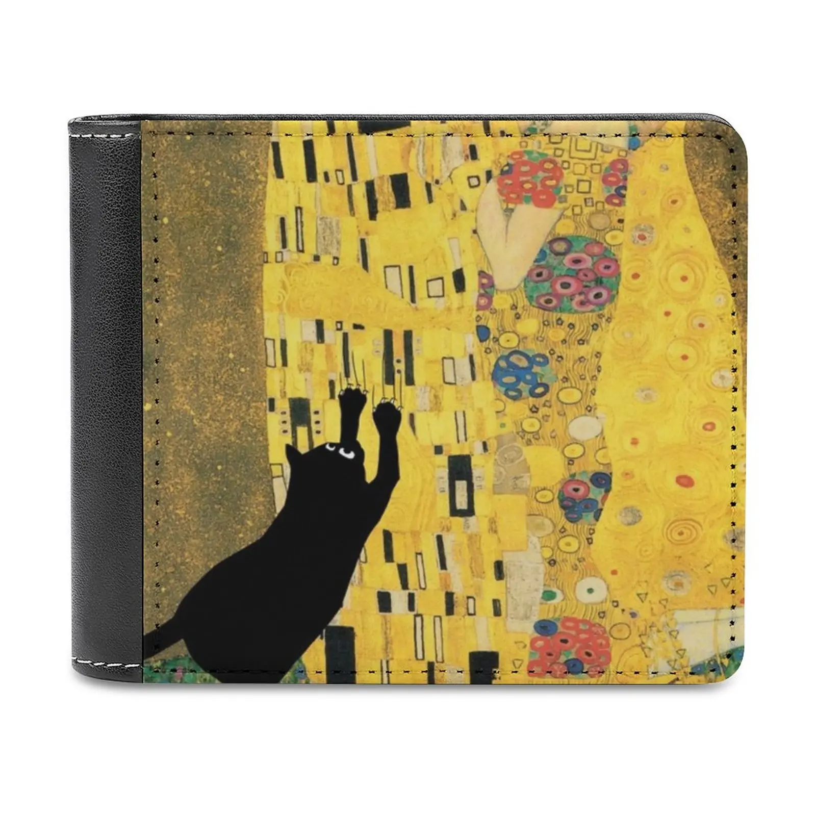 

Кожаный кошелек Klimt с котом, мужской тонкий кошелек, Женский кошелек, сумка для денег, кошка, кошка, черные кошки, царапины