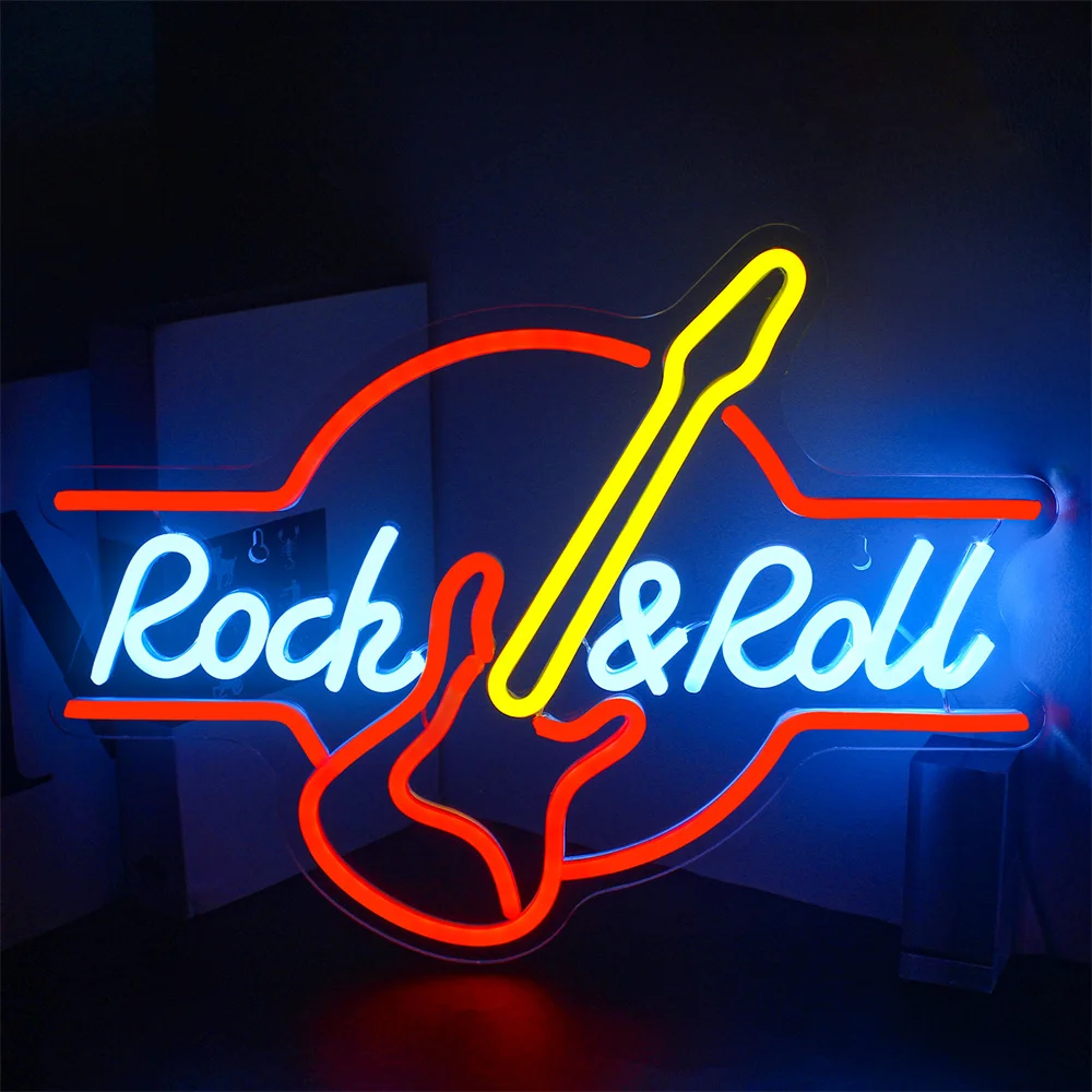 

Rock Roll Neon Signs Guitar Music Led Neon Light Art Wall Decor for Game Room Music Party Rock Studio Bar Disco Party Neon