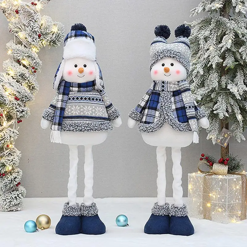 

1 PCS Christmas Snowman Decoration Plush Fabric Retractable Snowman Standing Doll Christmas Ornament Table Fireplace Decor