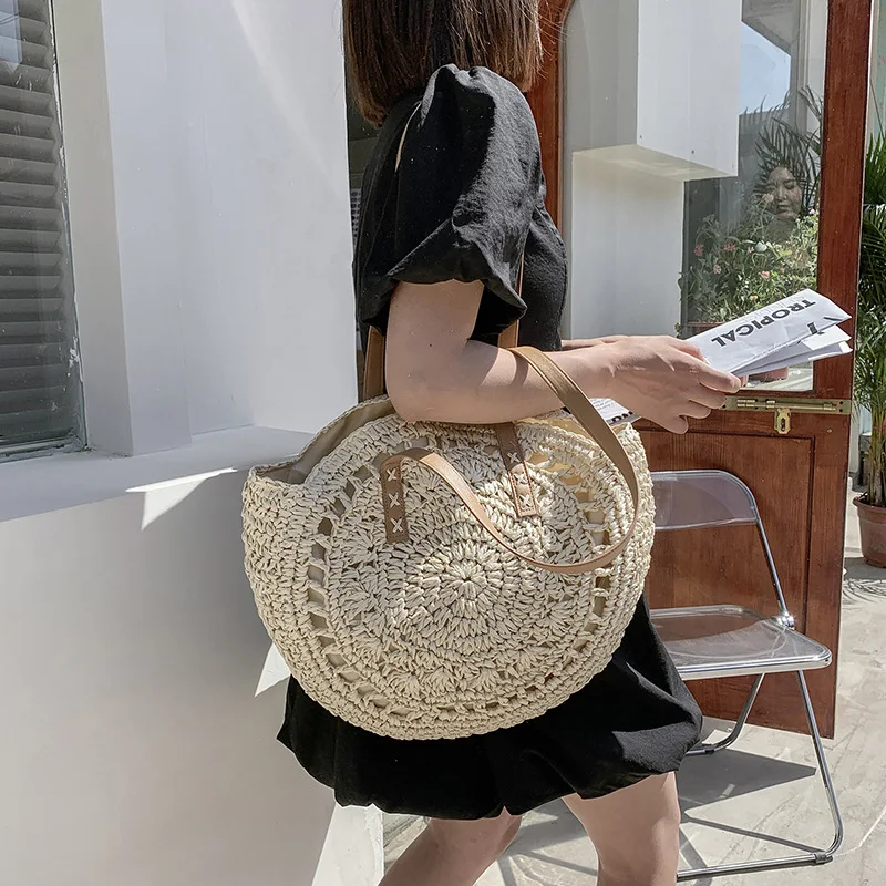 Round Woven Straw Beach Bag - Travel Tote 10 Sb345de89f5cc404d9e540653ef97954dT