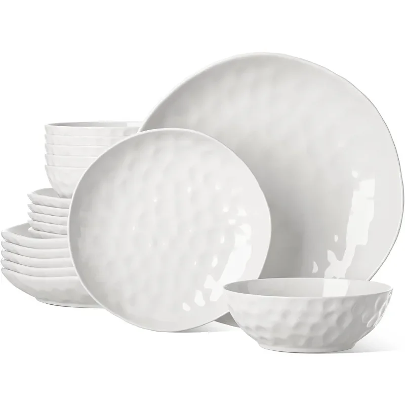 

Dinnerware Set 16 Piece Service for 4, Plates and Bowls Sets, High-fired at 2372°F, for Dessert Salad and Pasta, Dishes Set
