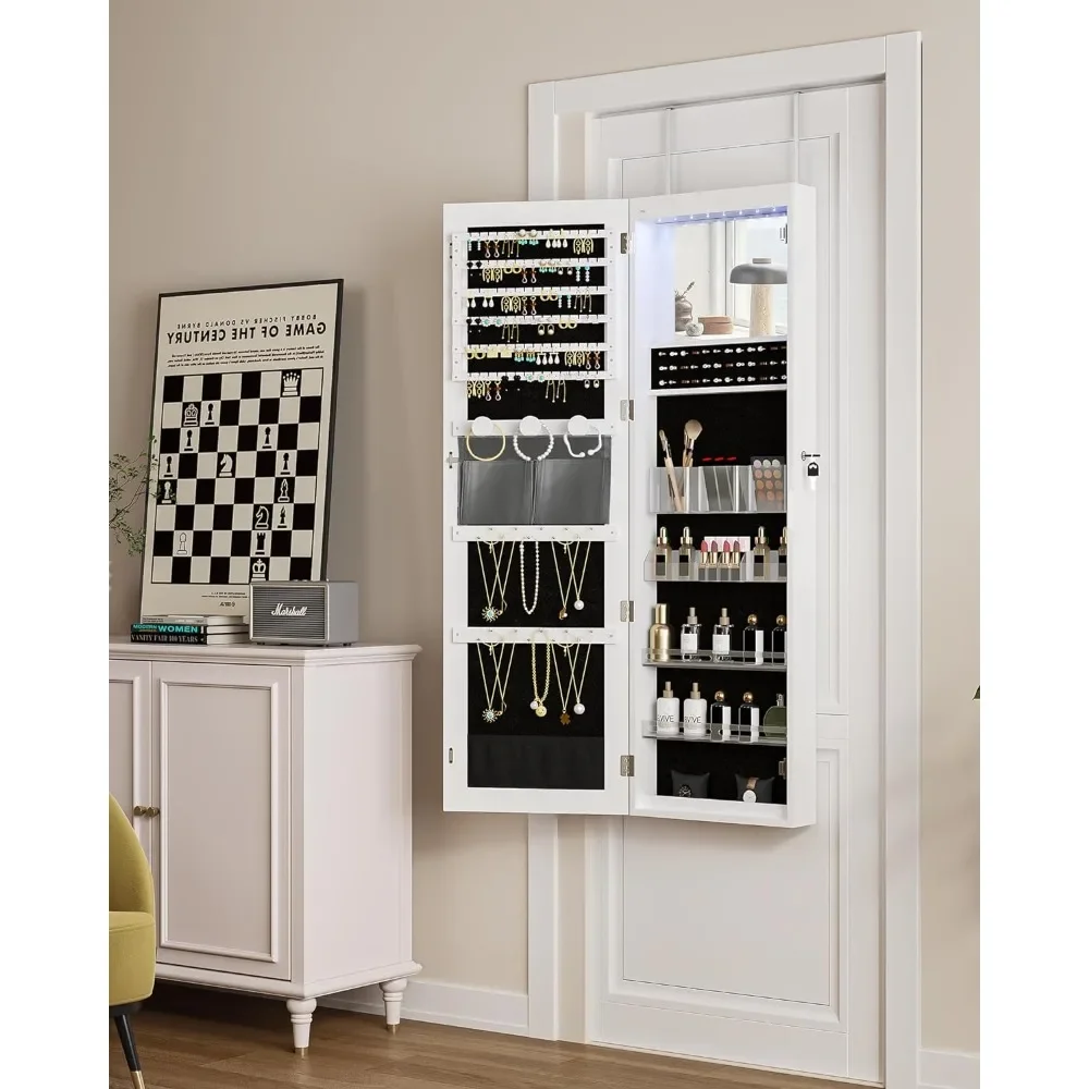 8 LEDs Jewelry Cabinet Armoire Floor Mirror Cabinets Lockable Wall/Door Mounted Makeup Jewelry Storage With Mirror 4 Shelves
8 LEDs Jewelry Cabinet Armoire Floor Mirror Cabinets Lockable Wall/Door Mounted Makeup Jewelry Storage With Mirror 4 Shelves