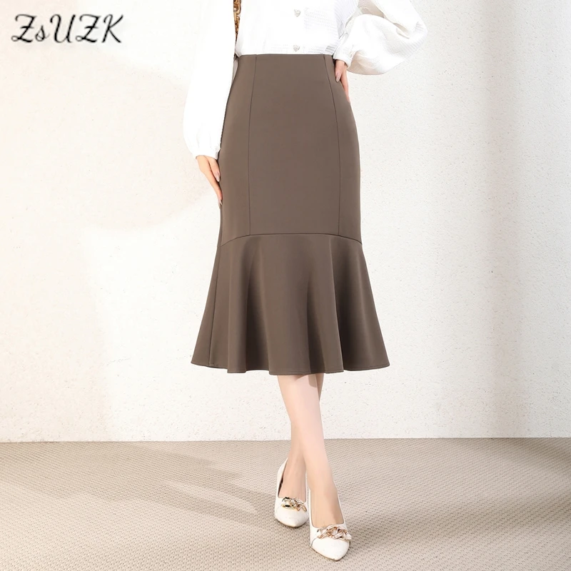 

ZUZK Women Slim Zip Package Skirt Spring Summer New 2024 High-waisted Fishtail Skirt Temperament Casual Show Thin Commute Skirt