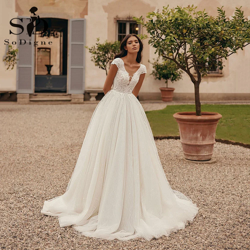 SoDigne Boho Lace Wedding Dresses A Line Backless Cap Sleeve Appliqued Lace Bridal Dresses Custom Made Wedding Gowns 2023
SoDigne Boho Lace Wedding Dresses A Line Backless Cap Sleeve Appliqued Lace Bridal Dresses Custom Made Wedding Gowns 2023