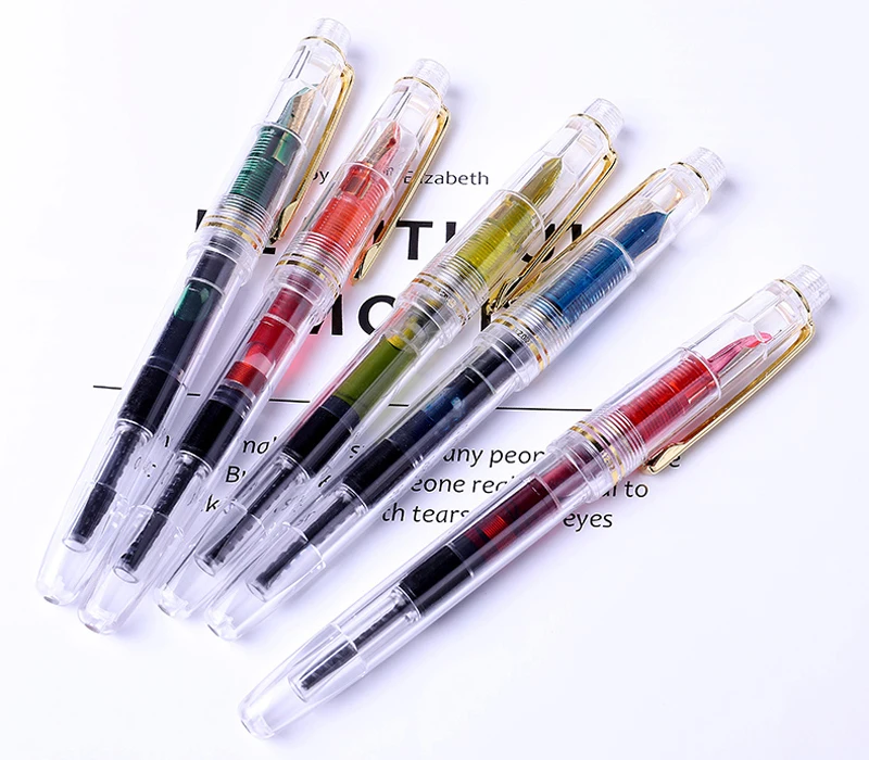 

Hero 1202 Fully Transparent Cost Effective Fountain Pen With Golde Clip Extra Fine Nib 0.38mm Super Smooth Gift Pen HF005