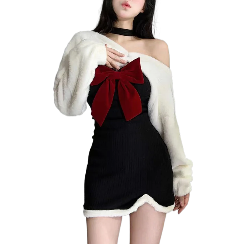 Christmas Sweet Two Piece Set Women Japanese Style Bow Y2K Party Dress Set Female Sexy Elegant Slim Mini Dress Suit Winter 2022
Christmas Sweet Two Piece Set Women Japanese Style Bow Y2K Party Dress Set Female Sexy Elegant Slim Mini Dress Suit Winter 2022