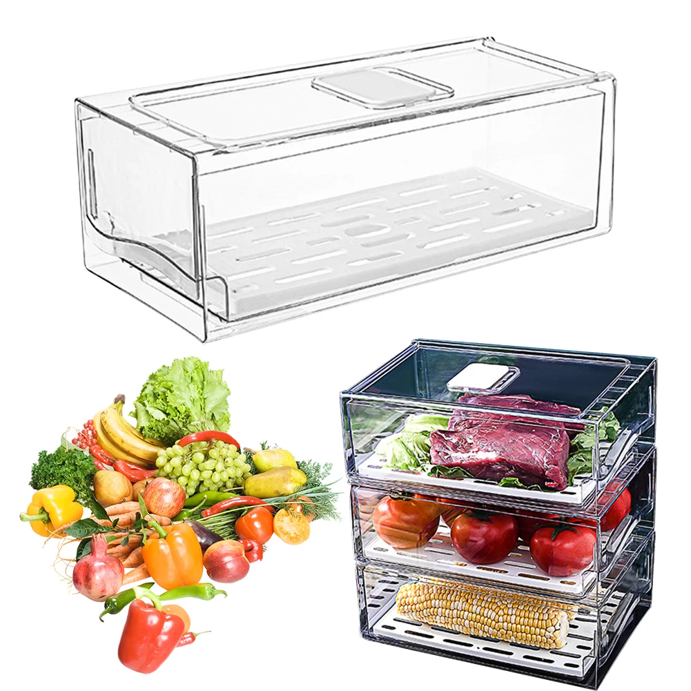 Kitchen Fresh-Keeping Box with Drain Tray Stackable Refrigerator Organizer Cubes Reusable for Food Egg Meat Storage
Kitchen Fresh-Keeping Box with Drain Tray Stackable Refrigerator Organizer Cubes Reusable for Food Egg Meat Storage