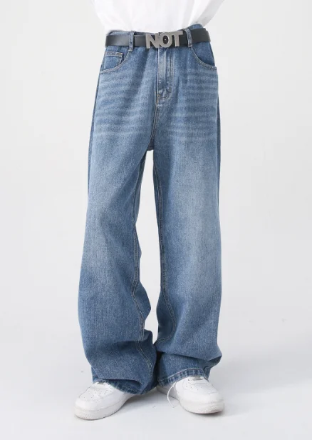 

Four-color optional loose semi-elastic waist loose straight leg denim pants