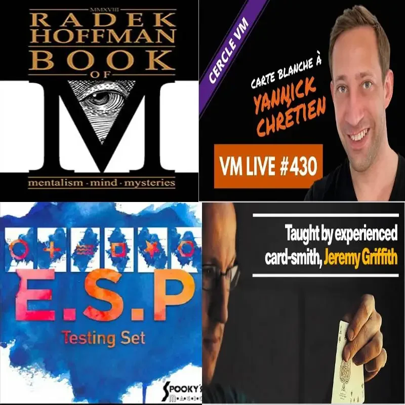 Книга м от Radek Hoffman,Carte Blanche a от Yannick Chretien, комбостриппер от Реми грифффит, набор тестирования ESP-Spooky Magic
Книга м от Radek Hoffman,Carte Blanche a от Yannick Chretien, комбостриппер от Реми грифффит, набор тестирования ESP-Spooky Magic
