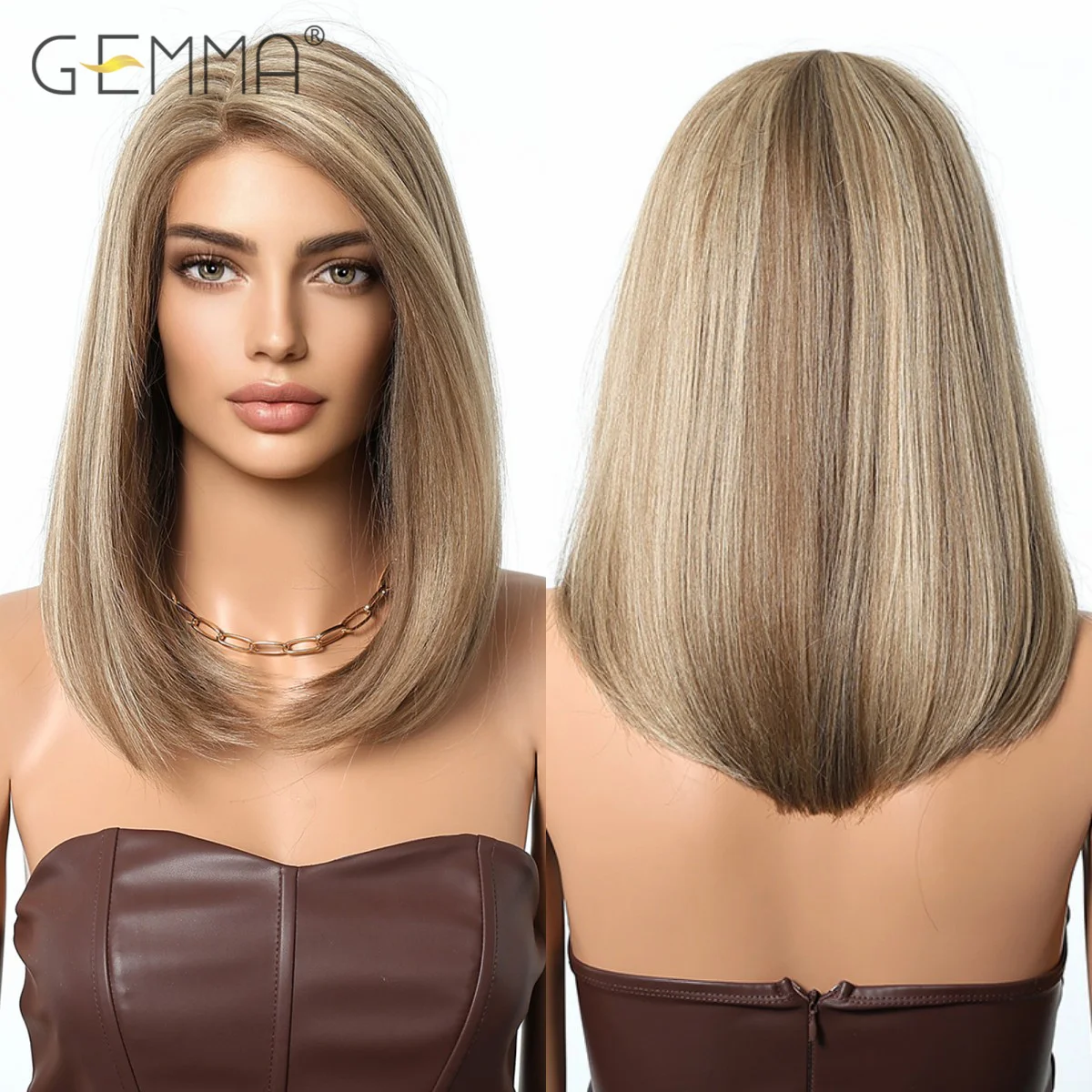 

Mixed Blonde Brown Synthetic Lace Front Wig Shoulder Long Straight Lace Frontal Wigs for Women Heat Resistant Cosplay Hair Wig