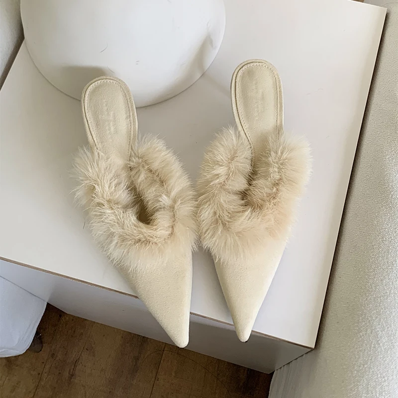 Pointed Wool Women's Slippers Stiletto Heels Solid Color Slip On Genuine Leather Woman Shoes Soft Sandals Spring Autumn Pumps
Pointed Wool Women's Slippers Stiletto Heels Solid Color Slip On Genuine Leather Woman Shoes Soft Sandals Spring Autumn Pumps