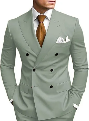 طقم ملابس رجالي مكون من قطعتين مزدوج الصدر، بدلة مزدوجة الشق لفساتين الزفاف، بدلة كاجوال للتخرج طقم ملابس رجالي مكون من قطعتين مزدوج الصدر، بدلة مزدوجة الشق لفساتين الزفاف، بدلة كاجوال للتخرج