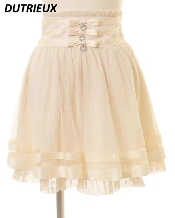 

Japanese Style Lolita Skirt Mine-Style Pleated Short Casual Skirt Summer Lace Mesh Slim Sweet Cute High Waist Skirt for Women
