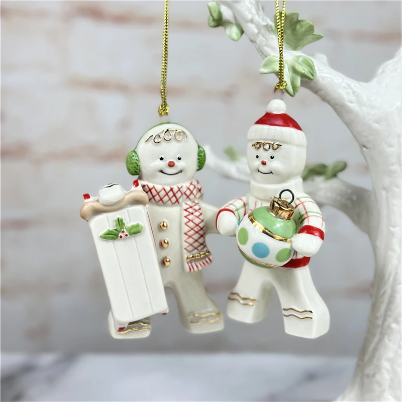 

American Lenox Ceramic Hand-painted Christmas Snowman Gingerbread Man Hanging Ornaments Christmas Decorations