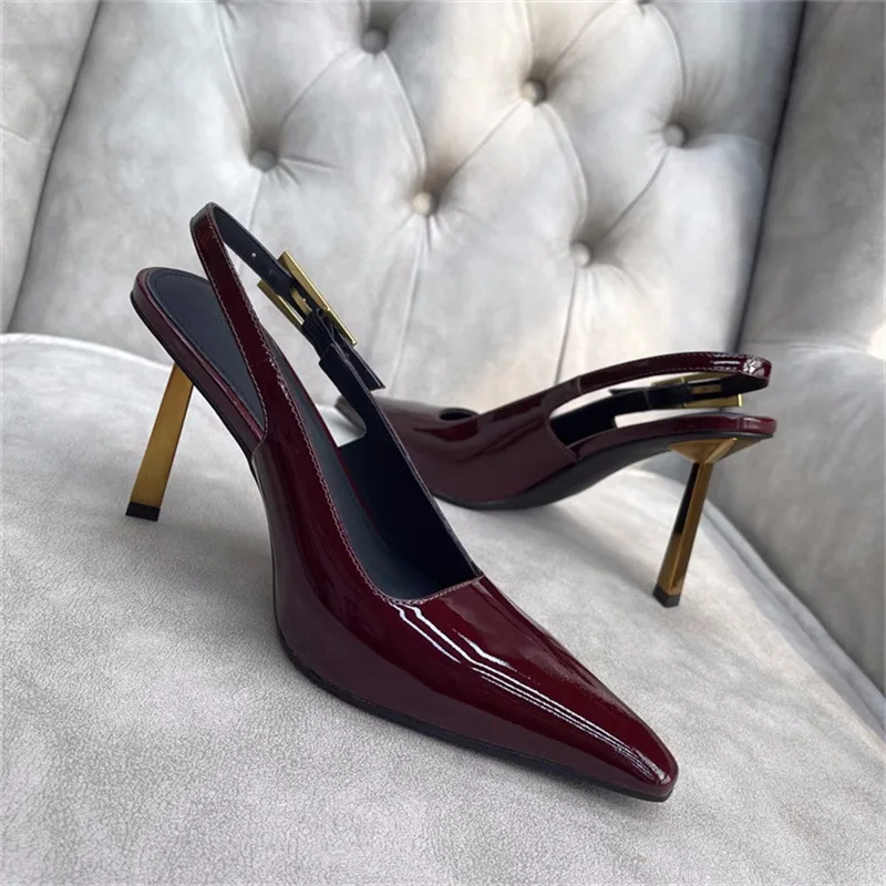 

Graceful Woman Spring Summer Pointed Toe Stiletto High Heel Sandal Shoes Buckle Ankle Strap Female Black Brown Wine Red Sandals