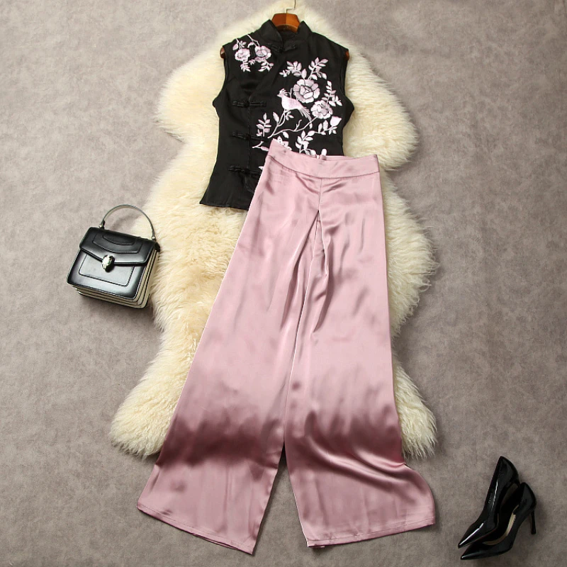 Pants Sets Women Clothing 2023 Summer Fashion Chinese Style Embroidered Knot Button Tank Top + Draped Casual Wide Leg Trousers
Pants Sets Women Clothing 2023 Summer Fashion Chinese Style Embroidered Knot Button Tank Top + Draped Casual Wide Leg Trousers