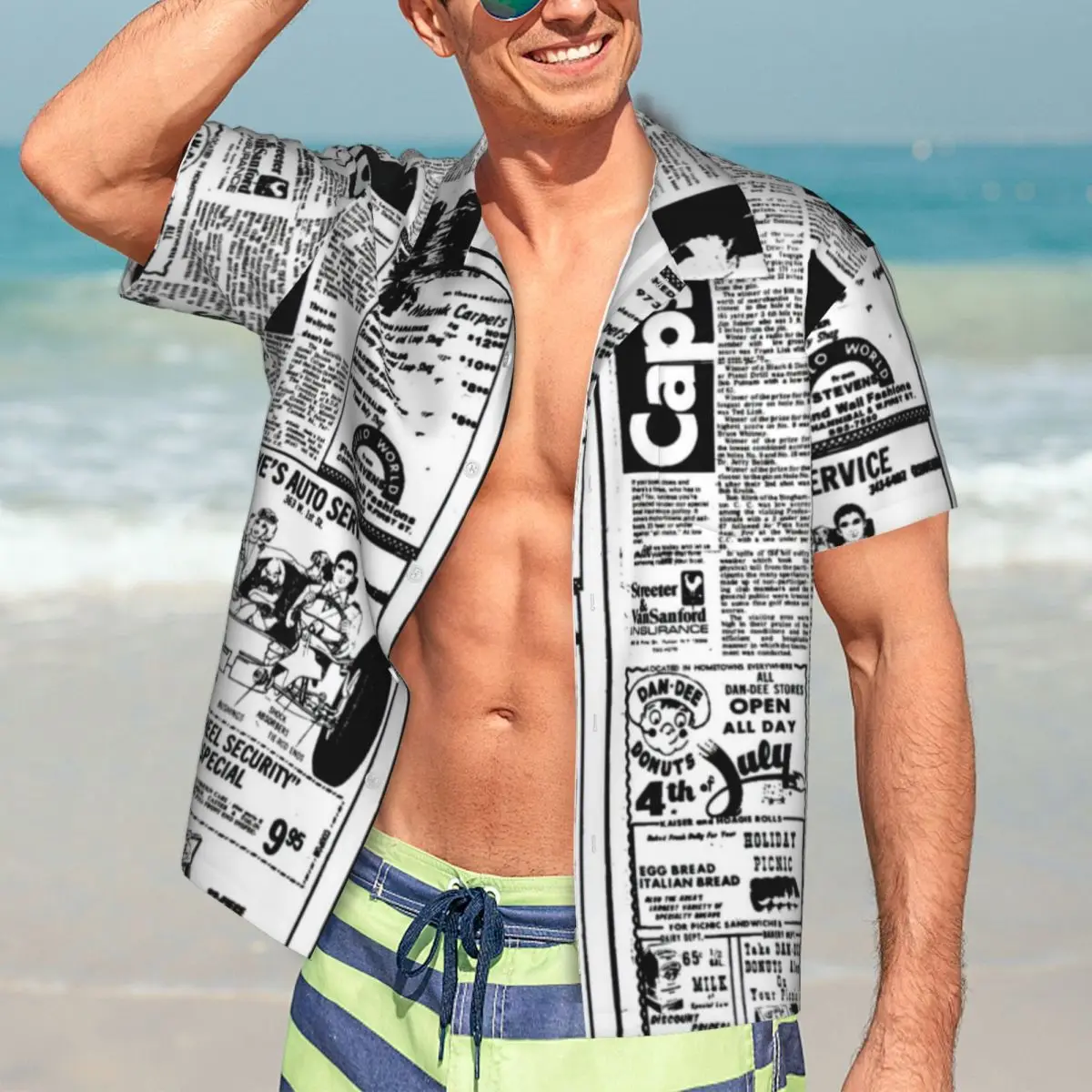 

Пляжная рубашка в стиле старой газеты, винтажные повседневные Гавайские рубашки с принтом, мужские винтажные блузки с коротким рукавом, забавная индивидуальная одежда Y2K