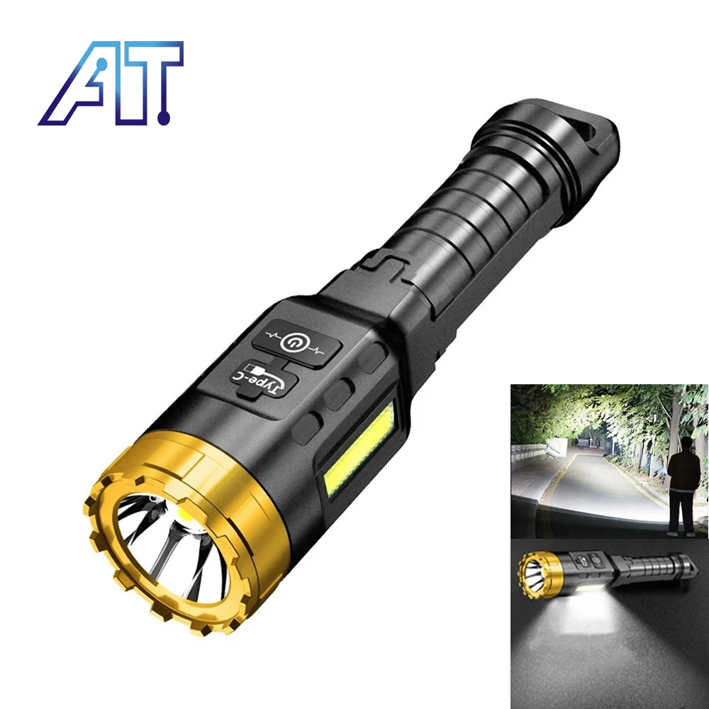 

High Power LED Flashlights with COB Side Light 4 Lighting Modes Portable Torch Used for Outdoor Camping Hiking Fishing Lantern
